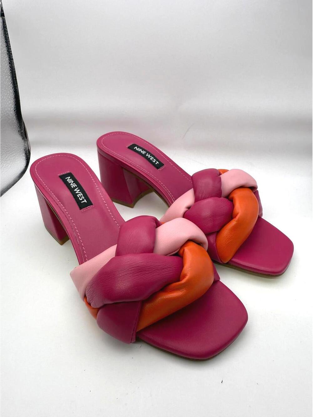 Nine West Medium Pink Braided Block Heel Sandals - Size 5.5 M